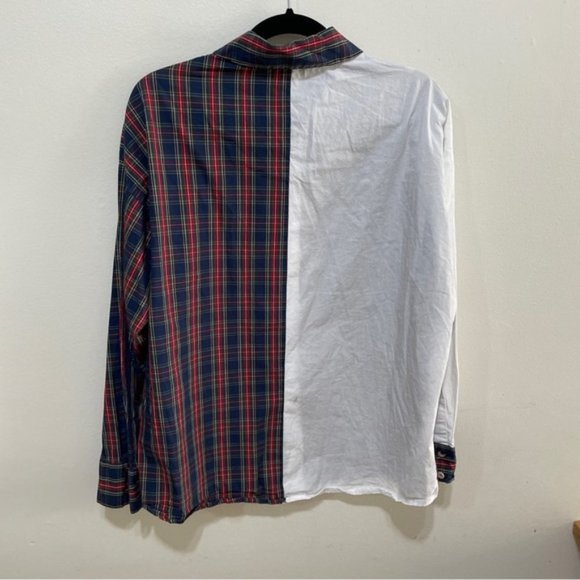 Zara basic women’s half plaid half plain white button down shirt size medium - Picture 5 of 9